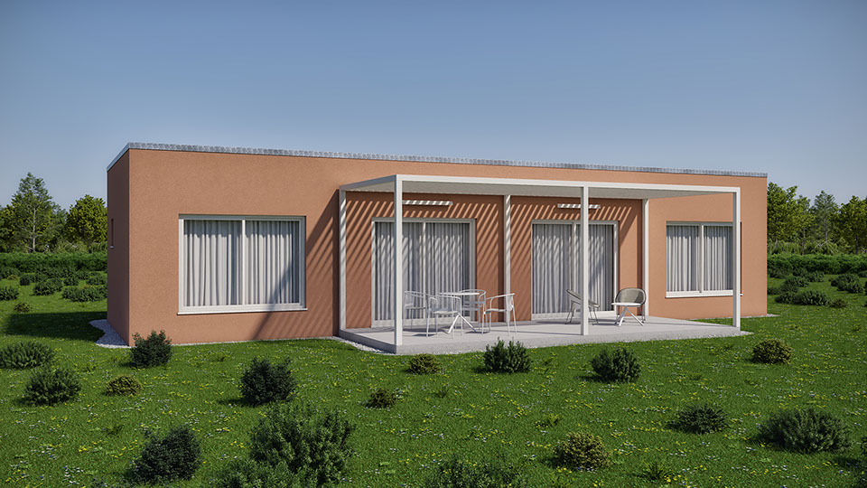 3D Φωτορεαλιστική απεικόνιση σύγχρονης ισόγειας κατοικίας 83 m²